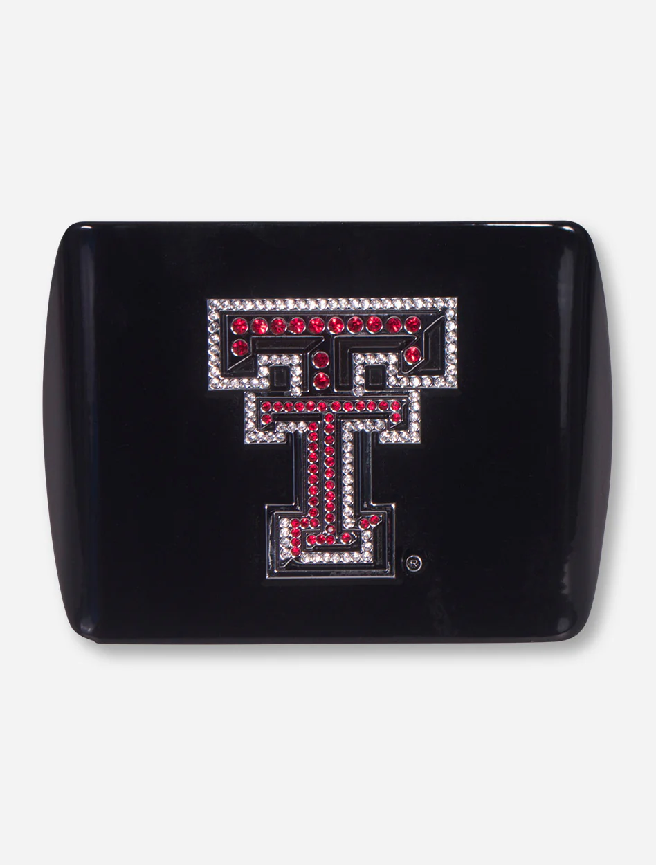Texas Tech Chrome and Red Rhinestone Double T on Black Hitch Cover - Image 3